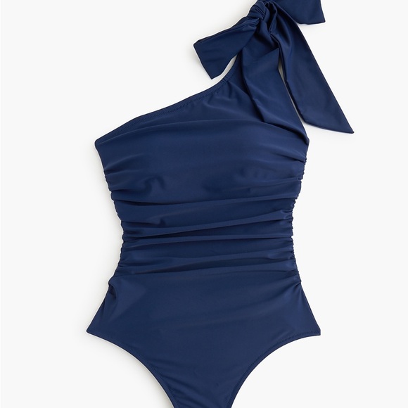 J. Crew Bow Tie One Shoulder One Piece Swimsuit, White, Vacation, Sz 14, NWT - Picture 11 of 12